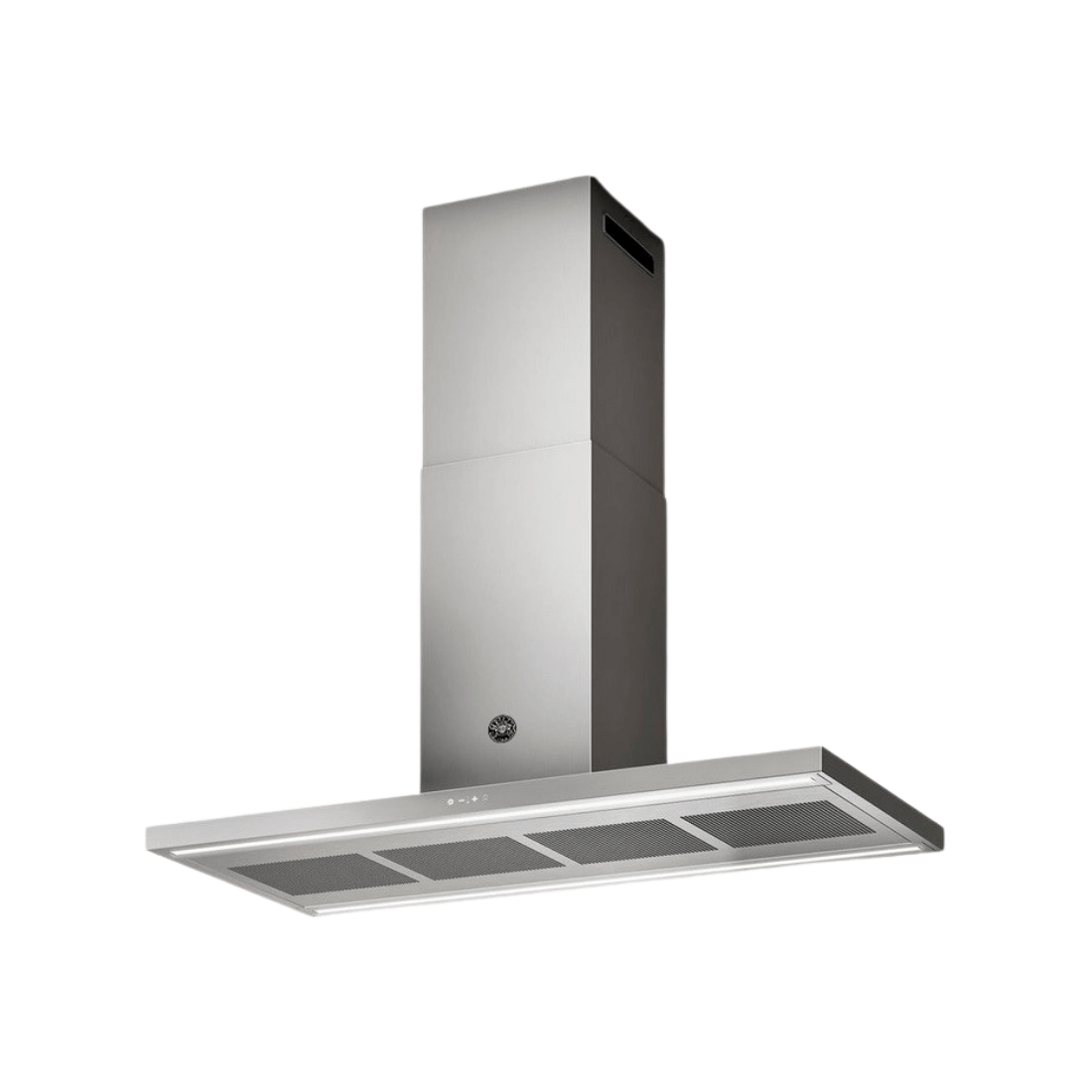 Coifa Bertazzoni Thin Ilha Inox 120cm com design de aço inox escovado, ideal para cozinhas modernas.